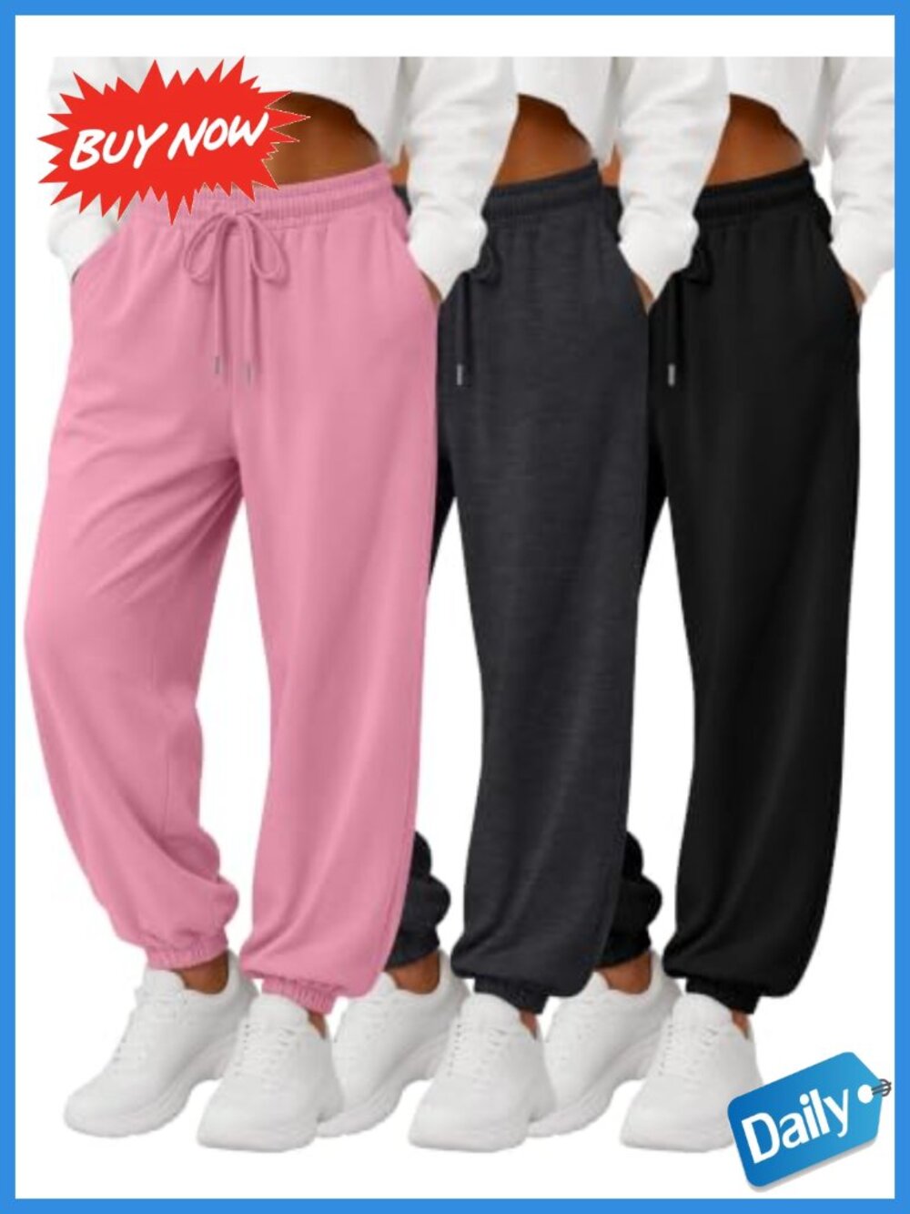 3 Pack Women's Lightweight Sweatpants High Rise Cuffed Joggers with Pockets